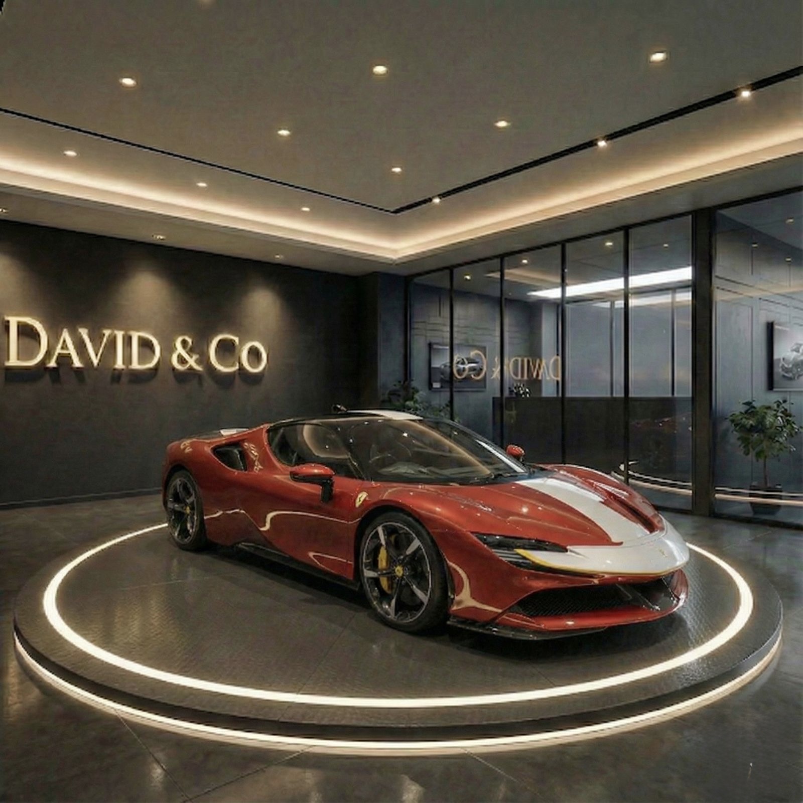 Ferrari SF90 Stradale Dark Red front view showroom